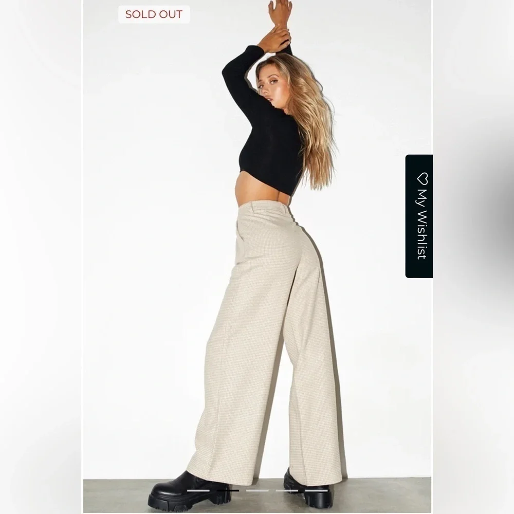 Motel Rocks Yeva Houndstooth Wide Leg Trouser Small Neutral Plaid Edgy Cool Girl - Picture 4 of 12